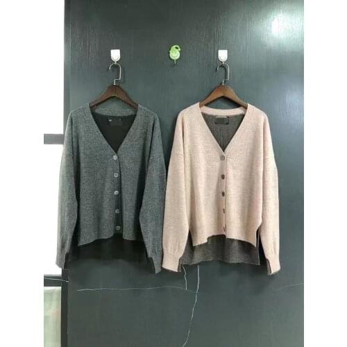 Women Sweater 2021 Spring and Autumn Stitching Two-color Casual Loose Knit Cashmere Cardigan