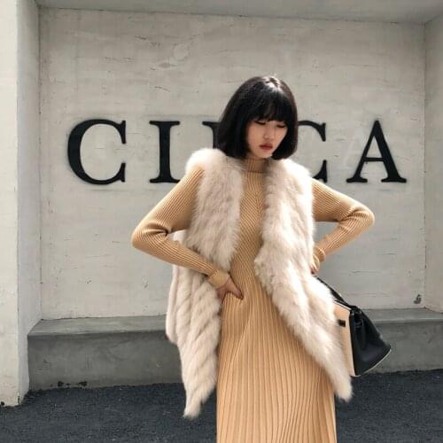 Women Clothes Real Fox Fur Vest Coats Korean Fashion Slim Vests Vintage Elegant Coat Winter Warm Jacket Gilet Femme ZL522