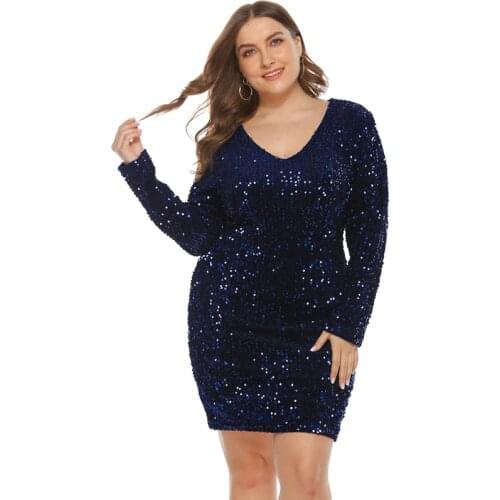 Plus Size 5XL Women 1920s Sequin Dress Women Sexy V Neck Long Sleeve Bodycon Clubwears Celebrity Evening Party Dresses