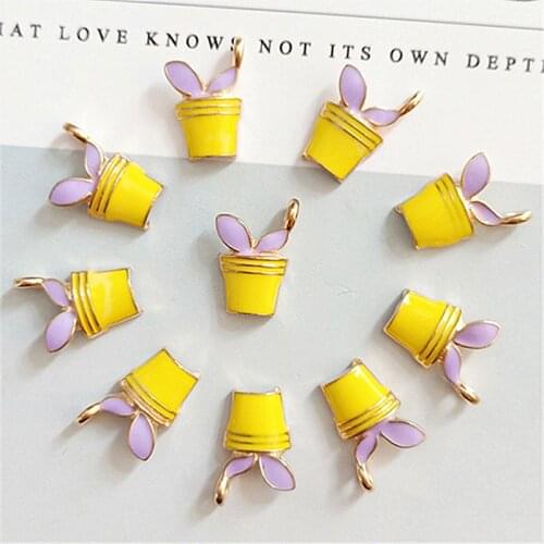 10 pcs/bag Plant Potted Flower Enamel Charms Oil Drop Flower Pot Metal Charms Pendant Hair Bracelet Jewelry DIY Accessory YZ522