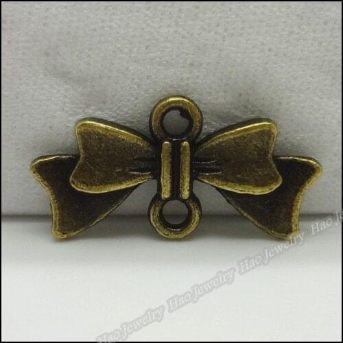 100pcs Vintage Charms Bow Pendant Antique bronze Fit Bracelets Necklace DIY Metal Jewelry Making