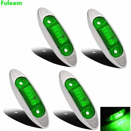 Fuleem 4pcs Green 3LED Side Marker Light for Trailer Truck Boat 10-30v Waterproof