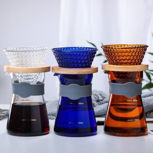 300ML Glass Wooden Bracket Glass Coffee Dripper And Pot Set For Coffee Filter Reusable Coffee Filters Creative Kitchen Supplies