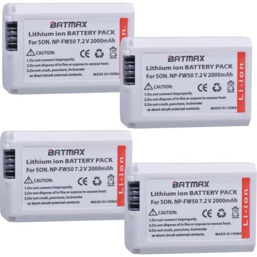 Batmax 4Pcs 7.4V 2000mAh NP-FW50 NP FW50 NPFW50 Digital Camera Battery for Sony Alpha A33 NEX-C3 NEX-5 NEX-7 SLT-A55 7 a7 7R a7