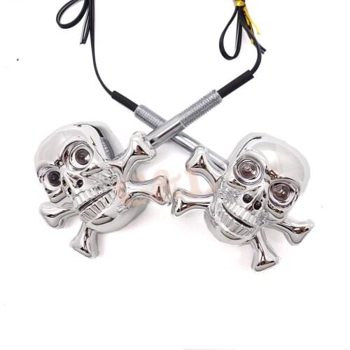 4X Motorcycle Chrome ABS Skull LED Turn Signal Lights For Harley Cafe Crusier Chopper Custom