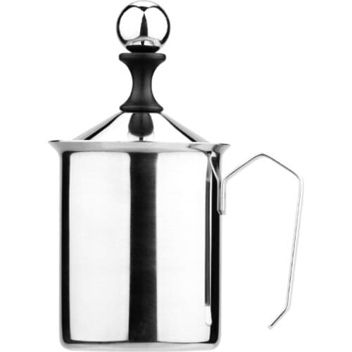 500ML Stainless Manual Foam Maker Milk Frother Foamer Coffee Double Strainer