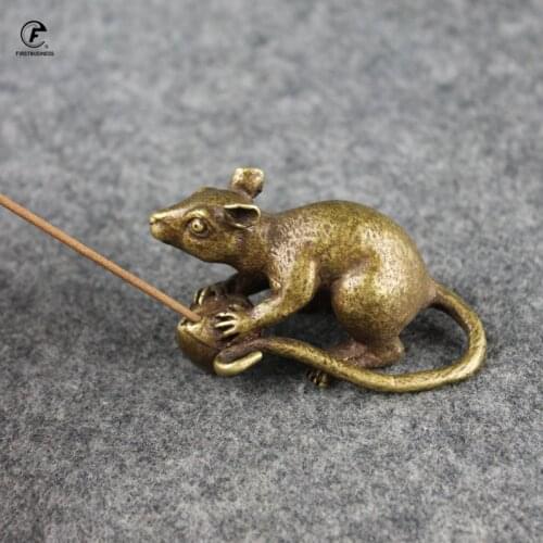 Antique Solid Copper Big Rat Incense Burner Tea Set Ornaments Mouse Crafts Brass Cartoon Animal Figurines Desk Incense Holder