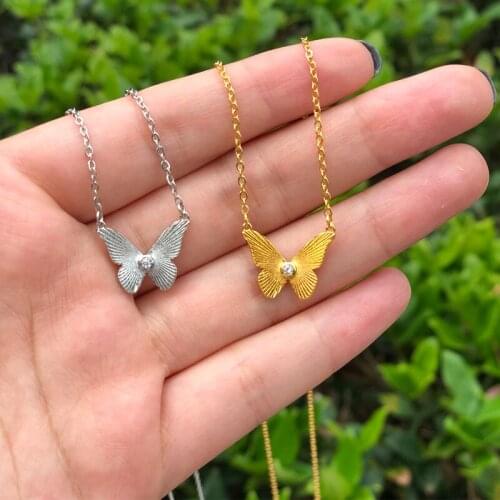 Shiny Butterfly Chain Necklace Zircon Choker Necklaces Stainless Steel Gold Necklace For Women Jewelry Couple Friend Gifts
