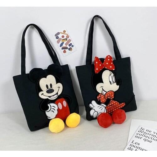 Disney Mickey Mouse Trend Handbags Casual Colorful bag mickey Minnie portable canvas bag handcuffs bag Woman School Bags
