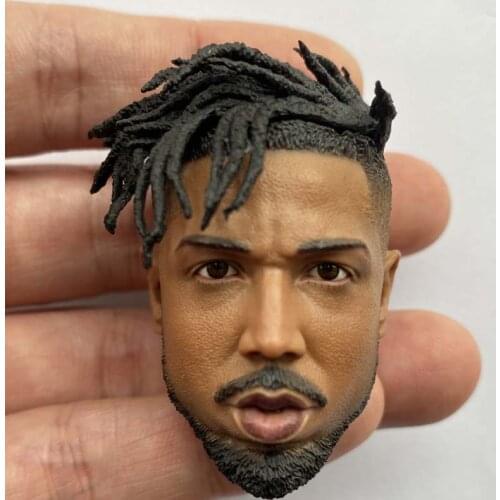 1/6 Scale Wakanda Erik Killmonger Head Sculpt Black Panther Villain Male Soldier Head Played for 12in Action Figure Toy