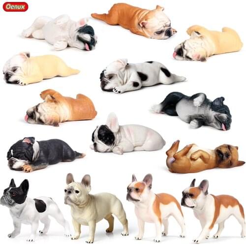Oenux Baby French Bulldog Simulation Animal Lovely Puppy Model Action Figure Sleep Pet Dog PVC Home Decor Figurines Toy For Kids