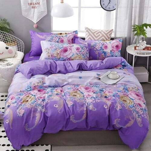 Flower Printed Purple Bed Cover Set Kids Girl Duvet Cover Adult Child Bed Sheets And Pillowcases Comforter Bedding Set 61037
