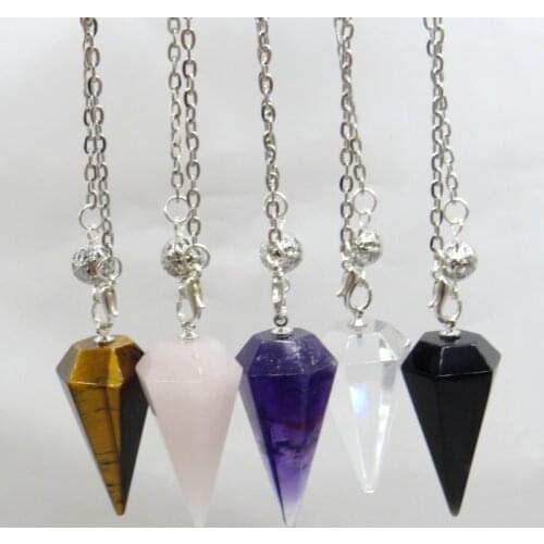 Hot Sell Reiki Healing Pendulum For Dowsing Natural Stone tiger eye Quartz Crystal Meditation Hexagonal Charm Pendule Pendant