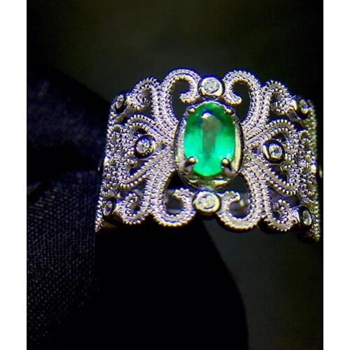 Natural And Real Emerald ring Real and natural Emerald 925 sterling silver Fine women jewelry