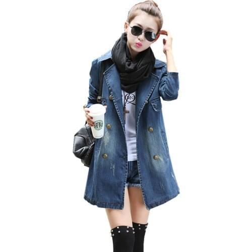 Large Size 2021 Womens Cowboy Coat Spring Autumn Denim Windbreaker Casaco Feminino Loose Casual Denim Jacket Female Outerwear