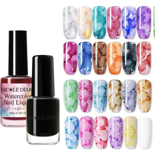 NICOLE DIARY Watercolor Nail Polish Blooming 15ml/6ml DIY Nail Gel Decor Smoke Effect Bubble Varnish Polish