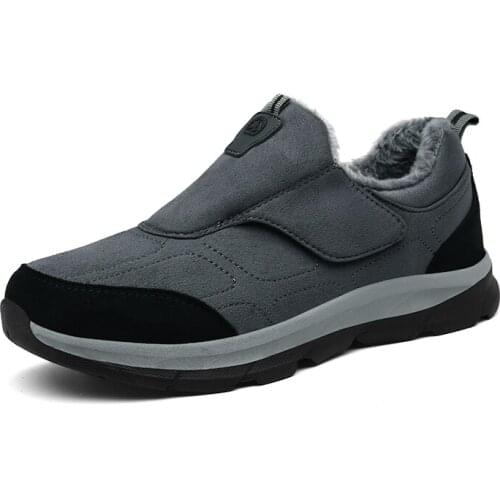 Unisex Outdoor Mens Shoes Casual Male warm plush Walking Shoes Men Faux Suede Hook&loop Rubber Soft Mans Footwear Big Size 46