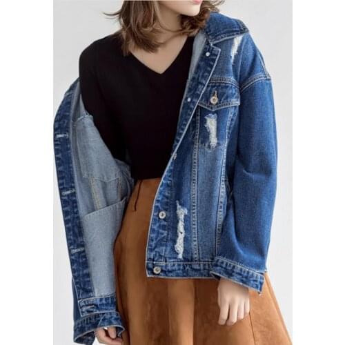 New Autumn Women Denim Jacket Bf Wind Jean Jacket Loose Long Sleeve Coats Large Size Jacket