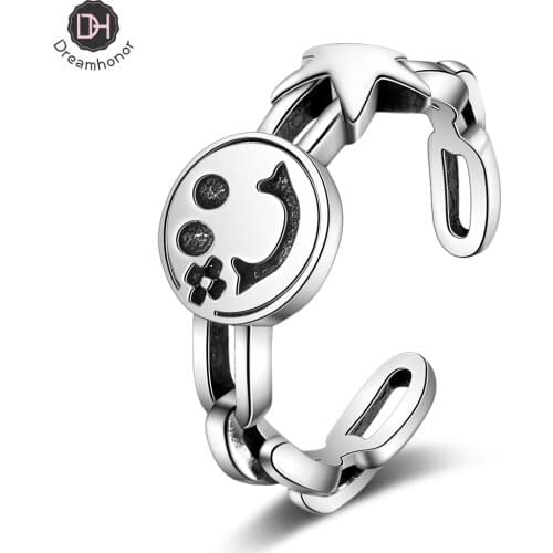 Dreamhonor New Arrivals 925 Sterling Silver Female Retro Star Simple Smile Rings for Women Fashion Vintage Rings Jewelry