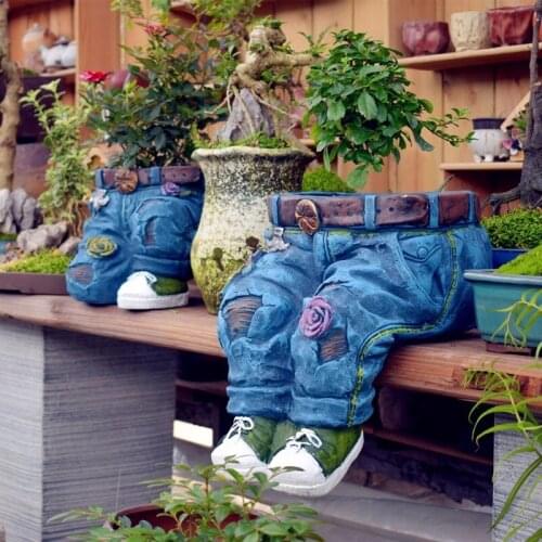 Pastoral Cement Denim Pants Ornaments Creative Flower Pot Decoration Crafts Old Garden Balcony Figurines Outdoor Accessories Art