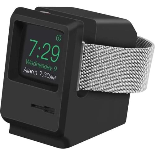 For Apple Watch 6 5 4 iWatch 3 2 1 Stand Silicone Charging Dock Holder Retro Computer Pattern Nightstand Keeper Base Bracket