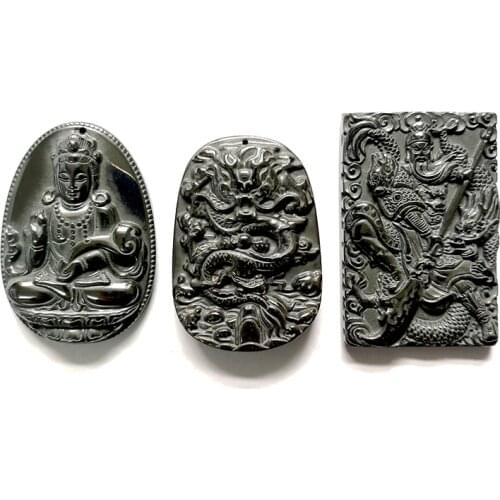 Natural Stone Hematite Drop Pendant Duke Guan Bodhisattva Dragon Charm Jewelry DIY Necklace Making Accessories for Women Men