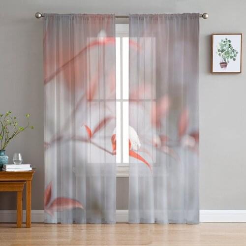 Bedroom Sheer Curtains Red Leaves Ice Cube Living Room Kitchen Window Curtains Garden Terrace Balcony Bedroom Sheer Curtains