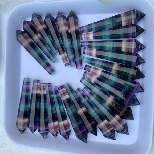 Random1pcs Natural colorful fluorite quartz obelisk crystal wand point healing