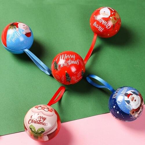 Christmas Santa Claus Snowman Ball Iron Metal Candy Storage Box Hanging Ornament Tree Decor Candy Gift Box Christmas Decoration