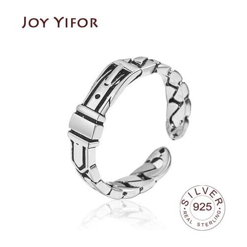 S925 Sterling Silver Ring Woman Models Sweet Korean Version Retro belt Birthday Gift Simple Open Joints Ring Silver Jewelry