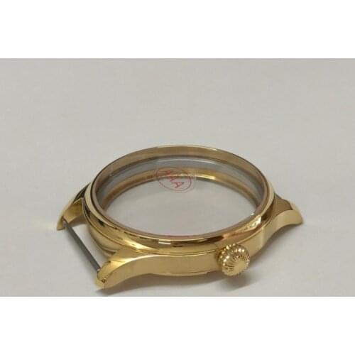 Sapphire Crystal 44mm High quality 316L Stainless steel Plating 18K gold watch cases fit ETA 6497/6498 Hand Wind movement 016A