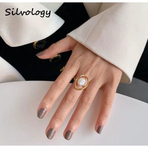 Silvology Natural Freshwater Pearl Rings Original 925 Sterling Silver Irregular Winding Pearl Rings for Women Jewelry Designers