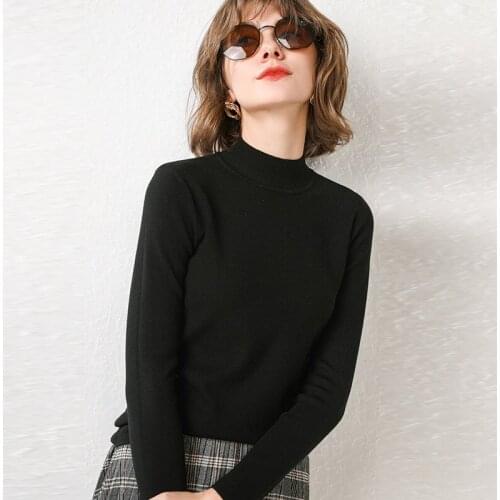 Mock Neck Sweater Women Jumper Cashmere Pullover Autumn Winter High Quality Sweater Simple Casual Office Lady Knitwear HW-1911