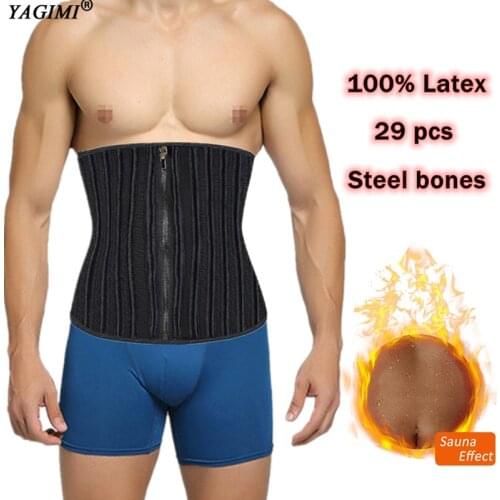YAGIMI 100% Latex Waist Trianer for Man Colombian Girdles Body Shaper Slimming Corset Shapewear Sheath Belly Sweat Belt Cincher