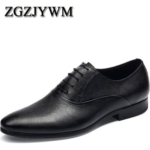 ZGZJYWM Breathable Mens Business Lace-Up Black/Wine Red Pointed Toe Formal Dress Genuine Leather Wedding Oxfords Office Shoes