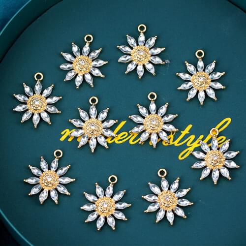 Wholesale Gold Color Sunflowers Transparent Crystal Petal Plant Charms Pendant DIY Earring Necklace Jewelry Craft Accessories