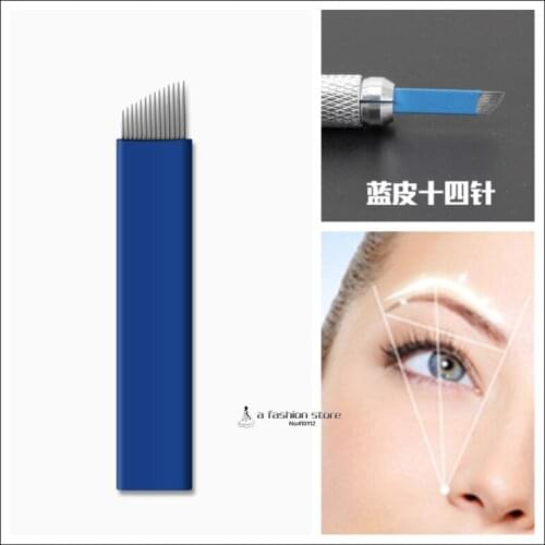14 pins blue needle blade manual needle blade for eyebrow tattoo Permanent Makeup Blades