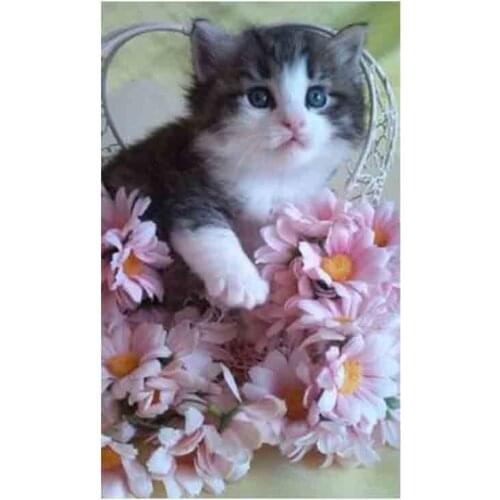 5d DIY Diamond Painting Resin -Cat and flower- Cross Stitch Mosaic Kids Diamond Embroidery Childrens puzzle handmade Decoration