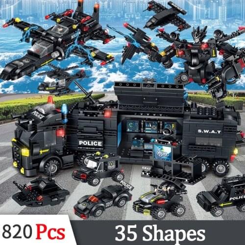 820pcs City Police Station Car Model Building Blocks Compatible for City SWAT Team Truck Blocks Educational Toy For Kids Gifts