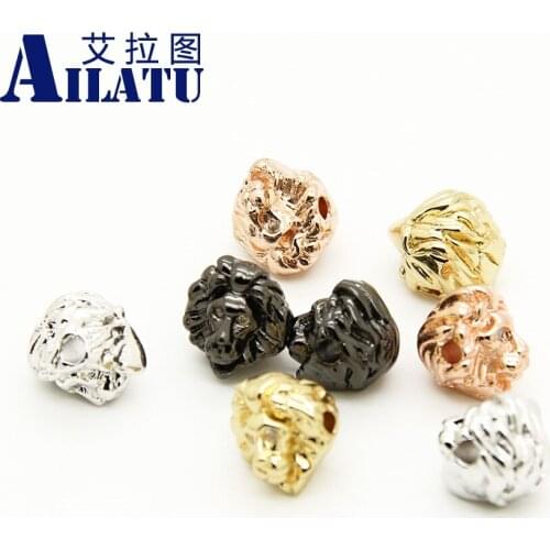 Ailatu Micro Pave Cubic Zirconia Lion Head Charm Brass Beads Exquisite Plating Process for Fashion DIY Jewelry