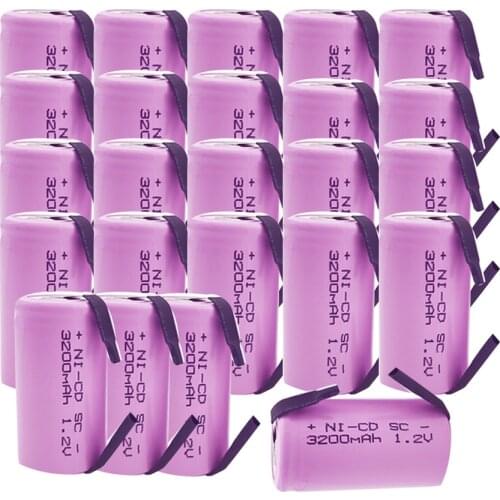 24PCS SC 1.2V 3200MAH Rechargeable Battery 4/5 S C Sub C Ni-cd Cell with Welding Tabs for Electric Drill Screwdriver