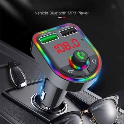 F5 F6 Car MP3 Player Ambient Light Car Cigarette Lighter Bluetooth 5.0 FM Transmitter Car Fast Charger Dual USB TF U Disk Play