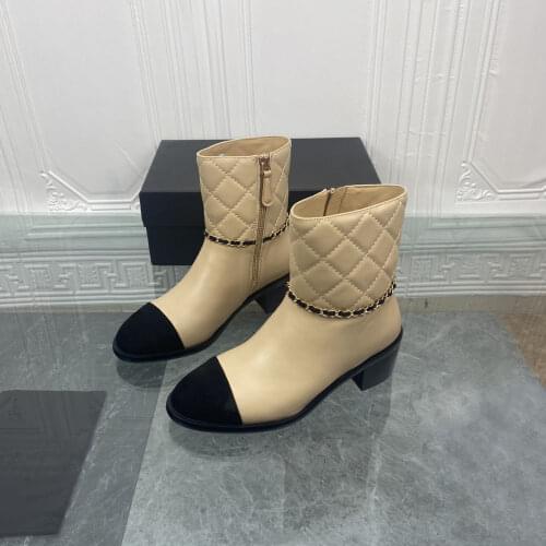 New Autumn Ankle Boots For Woman Round Toe Women Boots Chain Genuine Leather Zip Women Shoes Fashion High Heels Hot Shoes Woman