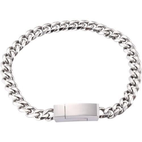 6mm Stainless Steel Curb Cuban Link Chain Magnetic Clasp Punk Men Bracelet Jewelry Trendy Male Wristband Gift Wholesale GS0057