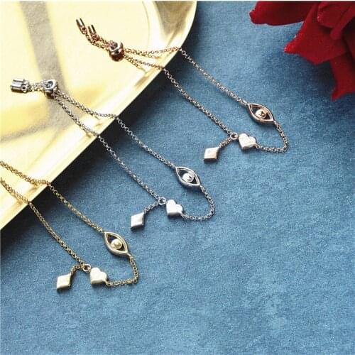 New fashion lucky evil eye bracelet,925 sterling silver gold mini pink heart eyes bracelet Monaco jewelry