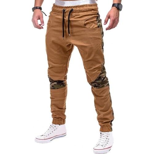 Men Casual Pants Camouflage Patchwork Skinny Pants Drawstring Ankle Tied Sports Trousers Drawstring with Pockets Mens Clothing