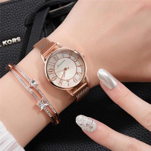 Womens Watches Brand Luxury Fashion Digital Ladies Watch Gold Stainless Steel Magnetic Buckle Mesh Strap Female Quartz Clock