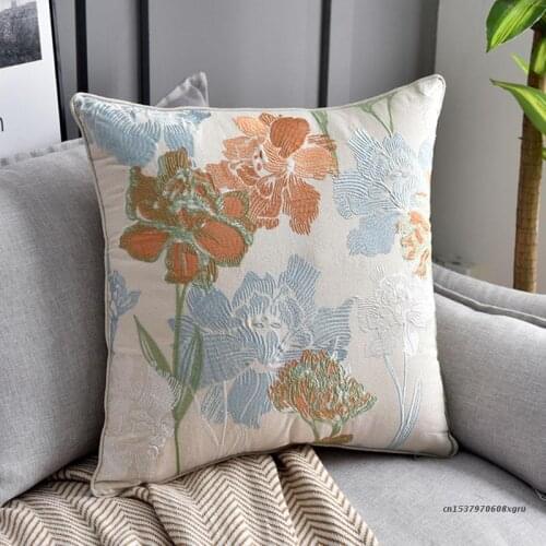 Nordic Rustic Style Throw Pillow Case Vintage Luxury Embroidered Multicolor Floral Patterm Square Cushion Cover