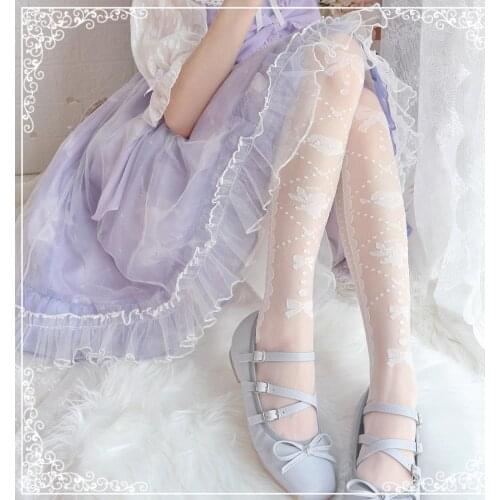 Angel Heart Lolita Stockings Lace Bowknot Print Knee Socks Thin High Socks Bandage Socks Loli Girl Dress Accessories