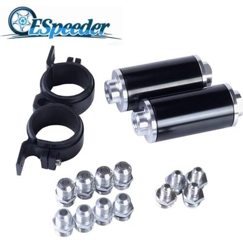 ESPEEDER 2pcs/set 100 Micron Billet Aluminum Alloy Fuel Filter AN10/AN8/AN6 Adapter Fittings With Fuel Pump Brackets